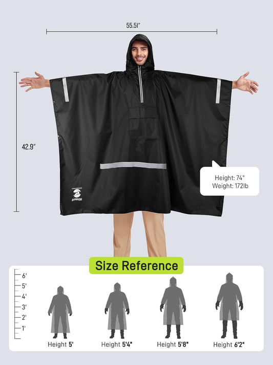 SaphiRose Hooded Rain Poncho Waterproof Raincoat Jacket for Men Women Adults