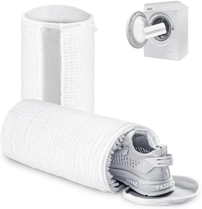 Shoe Washing Machine Bag 2PCS, Reusable Durable Invisible Zipper Laundry Bags for Shoes, Shoe Wash Bag for Washer and Dryer, Sneaker Tennis Shoe Cleaning Bag for All Shoe Types, White