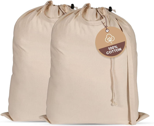 LFH Home Large Premium 100% Cotton Canvas Laundry Bag with Drawstring and Handles Heavy Duty, Multi-Use, and Washable for Home, Travel, College or Storage 20x30 (Pack of 2)-Natural Thanks Giving