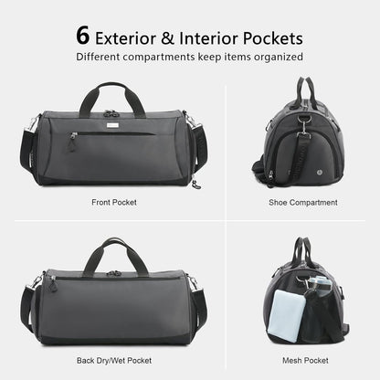 TOPDesign Gym Bag for Women & Men, Unisex Duffel Bag with Shoe Compartment & Wet Pocket for Travel Sports Gym (M Grey)