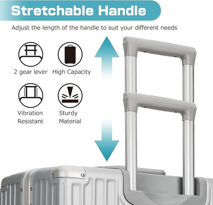 AnyZip Luggage Aluminium Frame Suitcase Hard Shell TSA Lock No Zipper 24In Silver