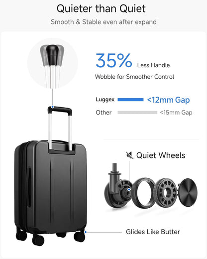 LUGGEX Luggage Sets 2 Piece, FLO5 Expandable Polycarbonate Hard Shell Suitcase Sets with Front Pocket (FX-Core, Black, 20/28 Inch)
