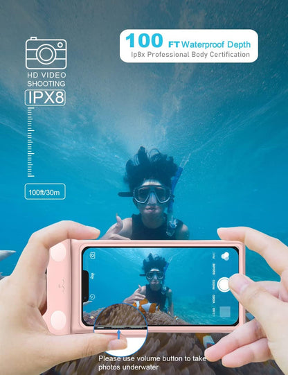 wellhouse Waterproof Phone Pouch, Waterproof Phone Case for iPhone 16 15 14 13 12 Pro Max XS Samsung, IPX8 3D Cellphone Dry Bag Beach Essentials (2 Pack - Meow Pink & Blue7.0, 7 inch)