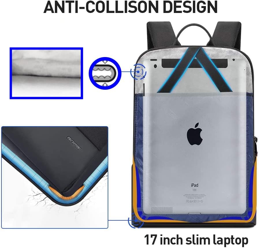 BOPAI 17 inch Super Slim Laptop Backpack Men&Women Anti Theft Backpack Waterproof College Backpack Travel Laptop Backpack for Men Business Laptop Backpack Casual Daypack for Men