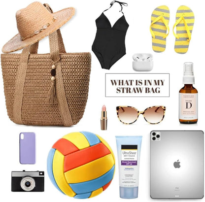 Straw Beach Bags for Women Woven Beach Tote Bag Casual Boho Large Shoulder Handbags Purse for Vacation Holiday
