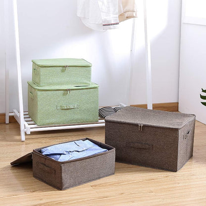 ANMINY 2PCS Storage Bins with Zipper Lids 13 Qt Lidded Fabric Storage Boxes Baskets Cubes with Handles Collapsible Washable Cotton Linen Closet Shelf Clothes Organizer Containers - Coffee, Small