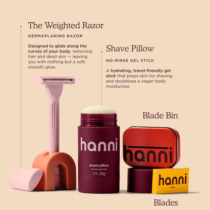 HANNI Shave Starter Set, Saftey Razor with Blades and Shaving Gel, Unisex Grooming Kit for Smooth, Soft Skin, Hair Removal Gift Set for All Skin Types, Blush