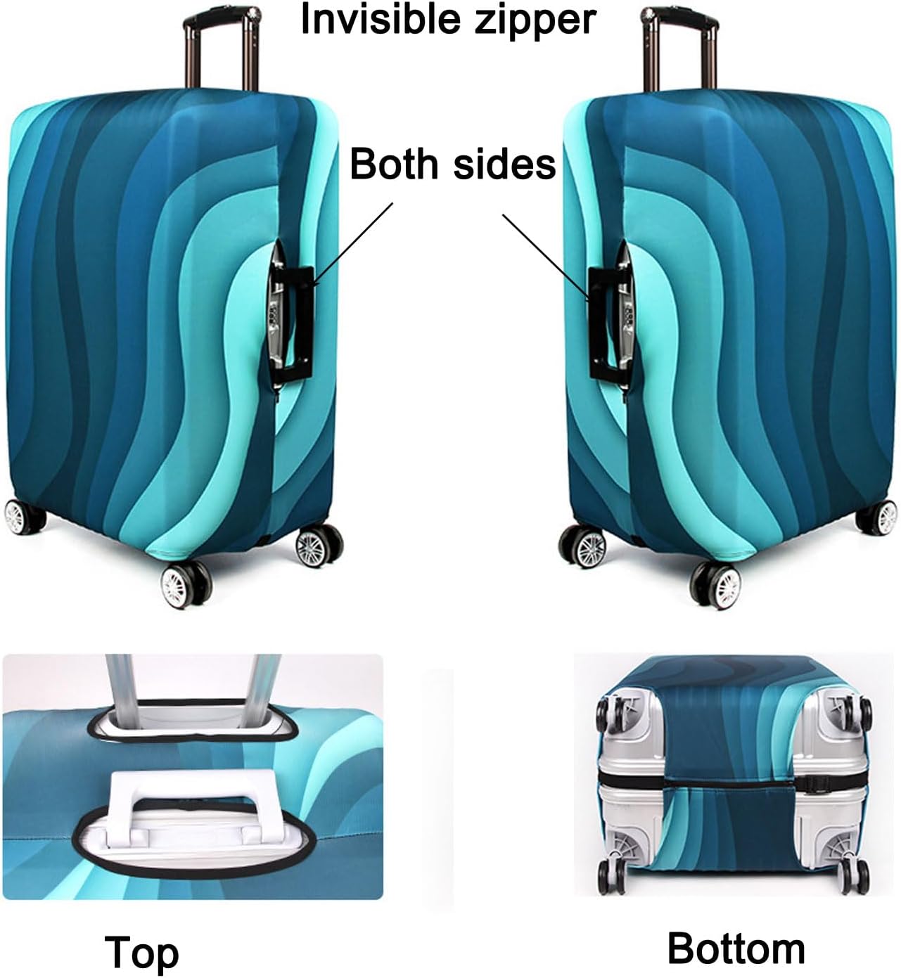 MosaiRudo Thicker Luggage Cover Elastic Suitcase Cover Protector Fits 18-32 Inch Suitcase Travel Accessories (Green Ripple, S)