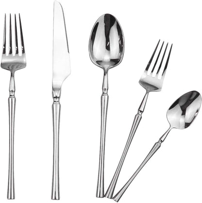 Gugrida Silver Silverware Set, 5-Piece 18/10 Stainless Steel Flatware Cutlery Set for 1,Mirror Finish, Ideal for Wedding Festival Party Home Kitchen, Dishwasher Safe