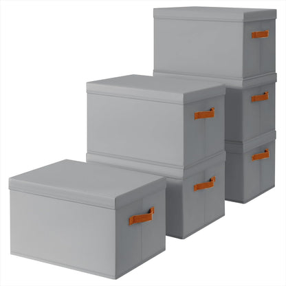 Storage Bins with Lids - Large Fabric Closet Bins with Lid, 6 Pack Clothes Organizers and Storage, Collapsible Stackable Cube Basket for Home, Office, Dorm, Grey
