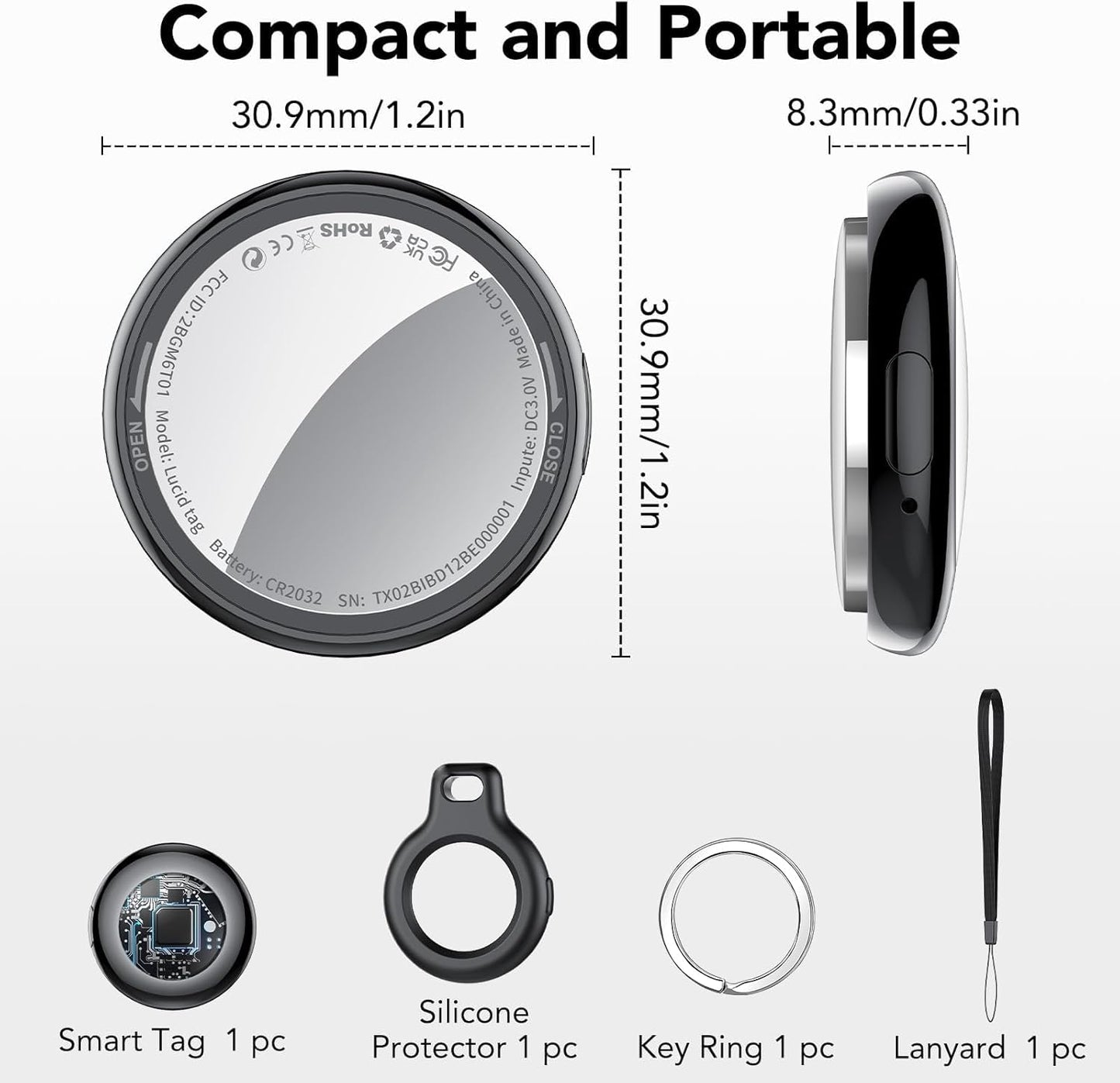 2025 New [Apple MFi Certified] (iOS Only) Air Tracker Tag-1 Pack, Bluetooth Tracker for Apple Find My, Replaceable Battery, Key Finder and Item Locator Smart Tag for Keys, Bags, Luggage, Pets, (Black)