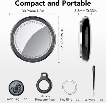 2025 New [Apple MFi Certified] (iOS Only) Air Tracker Tag-1 Pack, Bluetooth Tracker for Apple Find My, Replaceable Battery, Key Finder and Item Locator Smart Tag for Keys, Bags, Luggage, Pets, (Black)