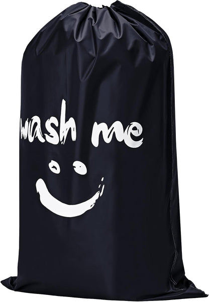 HOMEST 2 Pack XL Wash Me Travel Laundry Bag, Dirty Garments Organizer, Large Enough to Hold 4 Loads of Clothes, Easy Fit a Hamper or Clothing Basket, Black and Sky Blue