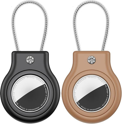 Waterproof Airtag Holder,2 Pack Airtag Case with Secure Lock,Airtags Keychain for Apple Air tag,Anti-Lost Protective Case Air tag Accessories for GPS Item Finder Tracker Luggage,Key,Pet-Black/Brown