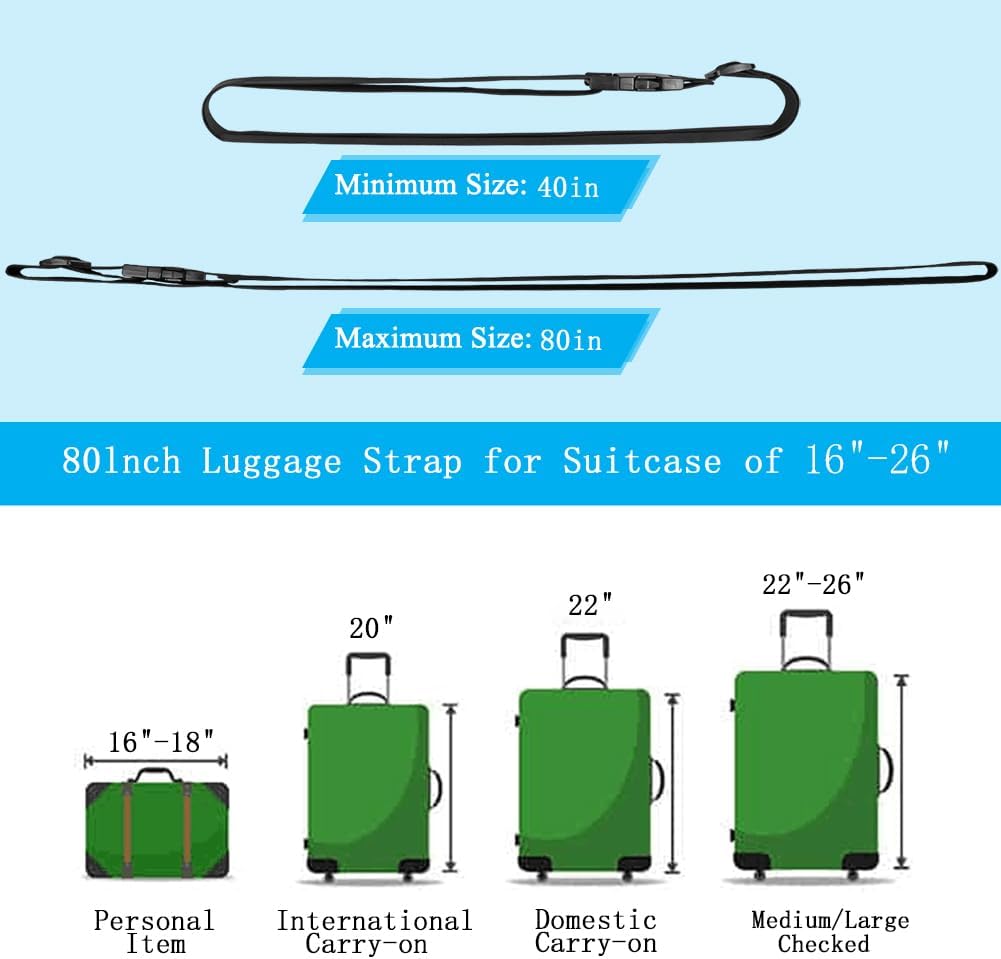 4Pcs Luggage Straps for Suitcase Travel Accessories TSA Approved, 80In Long Belts to Keep Your Suitcase Secure, Adjustable Bag Straps with Quick-Release Buckle for Travel Bag Closure, Green