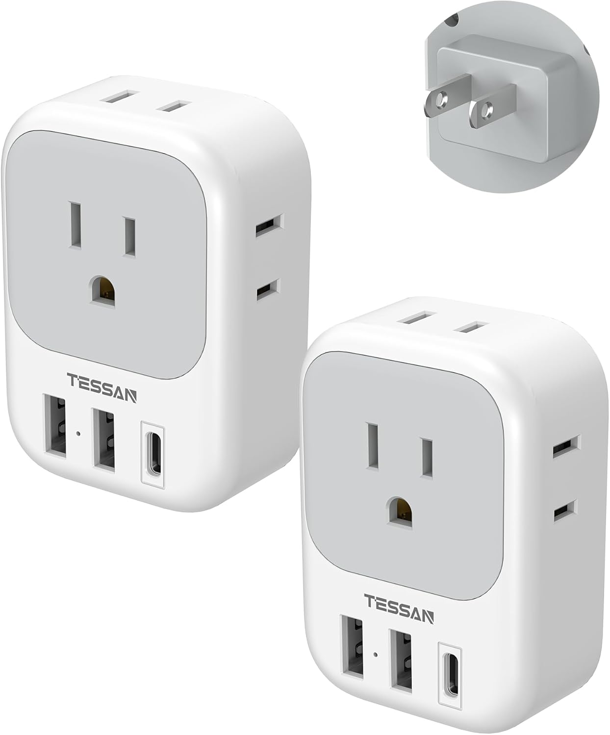 US to Japan Plug Adapter 2 Pack, TESSAN 2 Prong to 3 Prong Outlet Adapter with 4 Outlets 3 USB (1 USB-C), Outlet Adaptor US to Japan China Mexico Philippines Canada Peru Thailand Vietnam