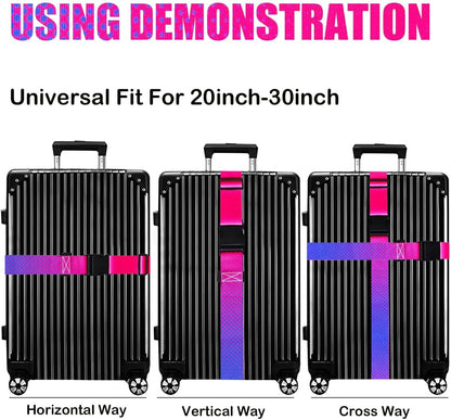 Luggage Straps for Suitcases TSA Approved-2 Pack Bright Personalized Luggage Belt Strap for Suitcase/Carry On Bag Luggage Accessories for Travel (Gradient)