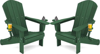 SERWALL Adirondack Chair with Cup Holders - Composite Adirondack Chairs Set of 2 HDPE Outdoor Chairs All Weather Use- Green