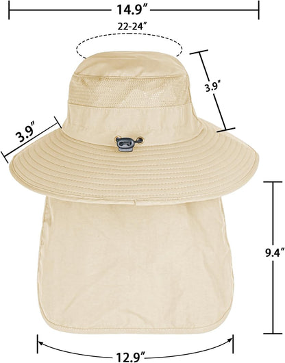 Sun Hats for Men Women Fishing Hat UPF 50+ Breathable Wide Brim Bucket Hats Summer UV Protection Safari Hat with Neck Flap