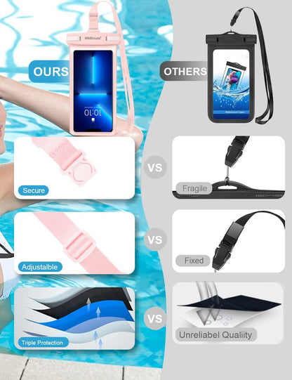 wellhouse Waterproof Phone Pouch, Waterproof Phone Case for iPhone 16 15 14 13 12 Pro Max XS Samsung, IPX8 3D Cellphone Dry Bag Beach Essentials (2 Pack - Blue & Pink7.0, 7 inch)