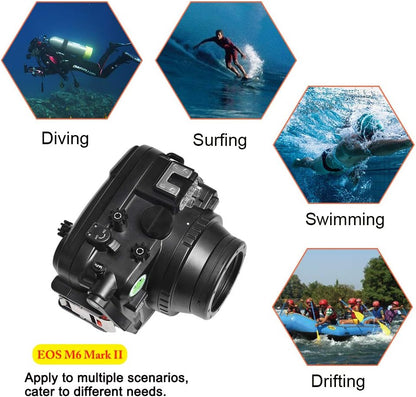 Sea frogs Underwater Camera Case Compatible with Canon EOS M6 Mark II 28MM IPX8 40m/130ft Maximum Diving Depth Waterproof Camera Housing for Diving, Surfing, Rowing, Skiing