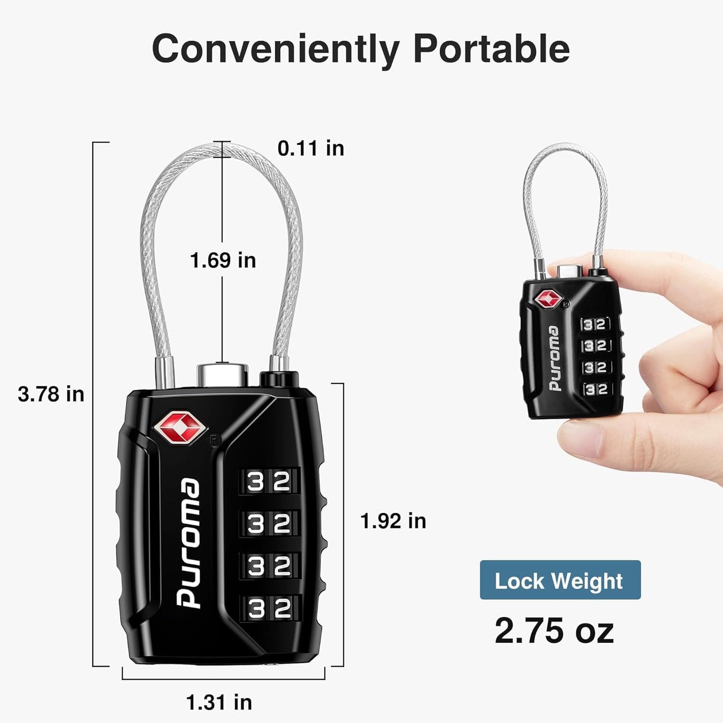 Puroma 6 Pack TSA Approved Luggage Locks, 4 Digit Combination Travel Locks Resettable Code Lock with Zinc Alloy Body for Suitcase, Toolbox, Backpack, Bag, Gym Locker (Black)