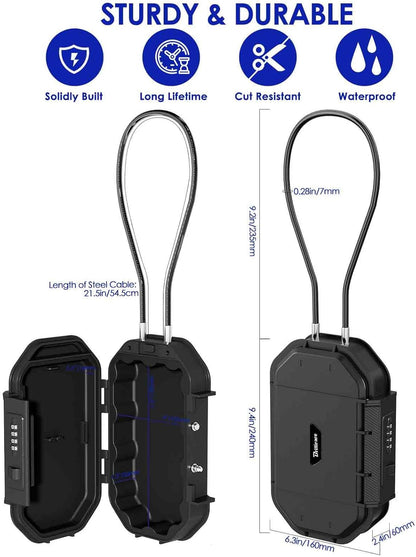 Waterproof Lock Box, Portable 4-Digit Combination Safe Boxes with Removable Cable, Anti-Theft Small Security Lockbox, Resettable Code Cash Case, Outdoor Key Hider for Travel, Gym, Hotel, Dorm, Beach