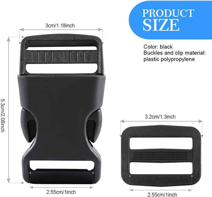 YGDZ 1 Inch Plastic Buckles, 80 Side Release Strap Buckles and Slides Parachute Buckles for DIY Backpack Luggage Strap