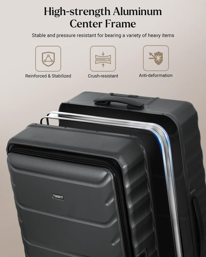 Luggage Sets 2 Pieces, 20/28 Inch PC Hardshell Suitcase with Spinner Wheels, 20 Inch Expandable Clamshell Carry On Luggage and 28 Inch Aluminum Frame Top Opening Checked Luggage (Black)
