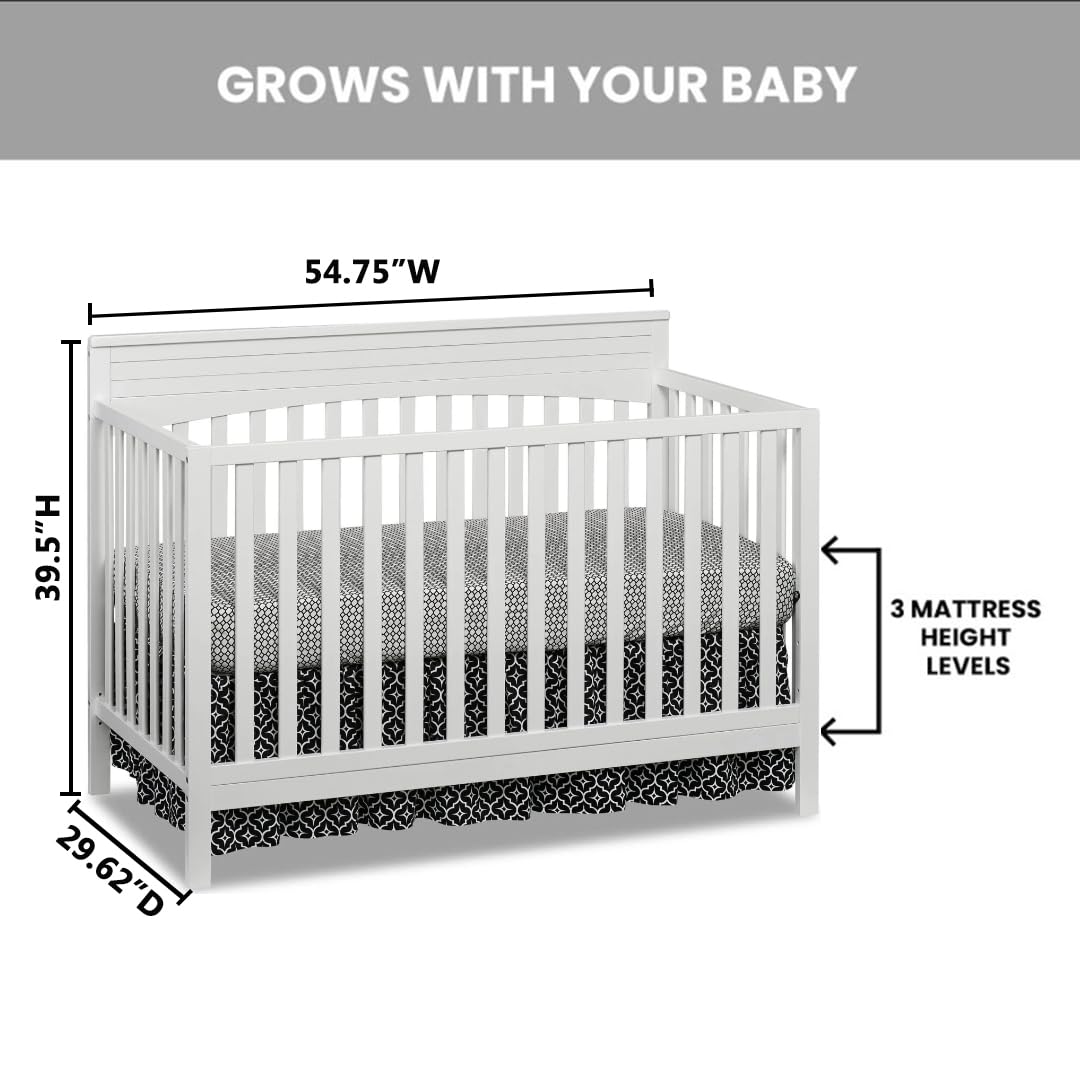 Oxford Baby Harper 4-in-1 Convertible Crib, Snow White, GreenGuard Gold Certified
