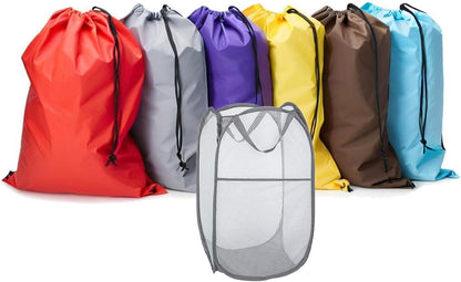 Extra Large Laundry Bags 6 Pack with 1 Pack Pop Up Hamper, Varied Colors Travel Laundry Bags 30"x40", Foldable Mesh Laundry Basket, for college dorm and apartment dwellers (7PCS)