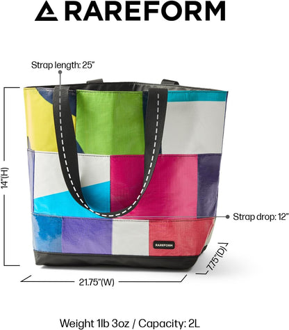 Rareform Large Zippered Blake Tote Bag | One-of-a-Kind, Water-Resistant, Recycled Billboard Vinyl | Color and Pattern Vary