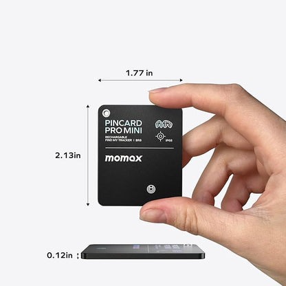 Momax Wallet Tracker Smart Finder - Rechargeable Slim Bluetooth Key Tracking Card with 1-Year Battery, Apple Find My (iOS Only), Item Locator for Luggage Tag, Suitcase, Passport, Backpacks, Mini Size