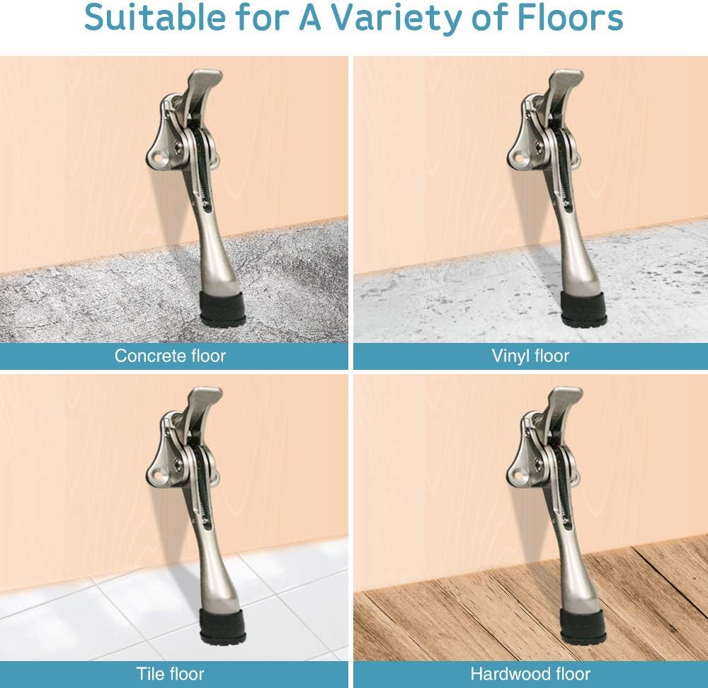 Door Stopper, One-Touch semi-Automatic Metal Door Stopper, with Non-Slip Rubber Tip for Wood, Concrete, Tiled, and Carpeted Floors (4inch x 20pack, Satin Nickel)