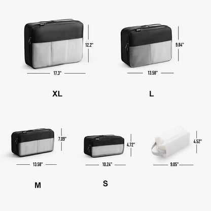Compression Travel Packing Cubes, 6 Set Expandable Luggage Organizer Bags, Durable Travel Accessories for Suitcases, Backpacks, and Carry-Ons (Black)