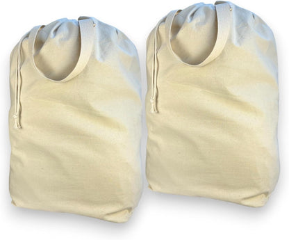 SET of 2-100% Cotton Laundry Bags Extra Large Heavy Duty, Canvas Laundry Bag with 2 Handles and Drawstring, College Laundry Bag, Washable, made in USA.