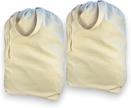 SET of 2-100% Cotton Laundry Bags Extra Large Heavy Duty, Canvas Laundry Bag with 2 Handles and Drawstring, College Laundry Bag, Washable, made in USA.
