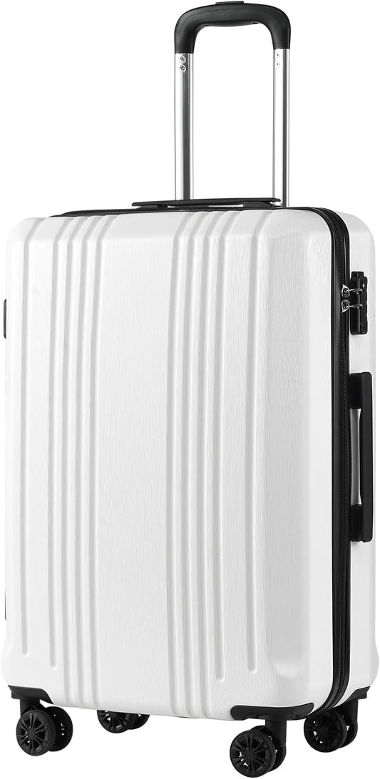 Coolife Luggage Suitcase PC+ABS with TSA Lock Spinner Carry on Hardshell Lightweight 20in 24in 28in(white, L(28IN))