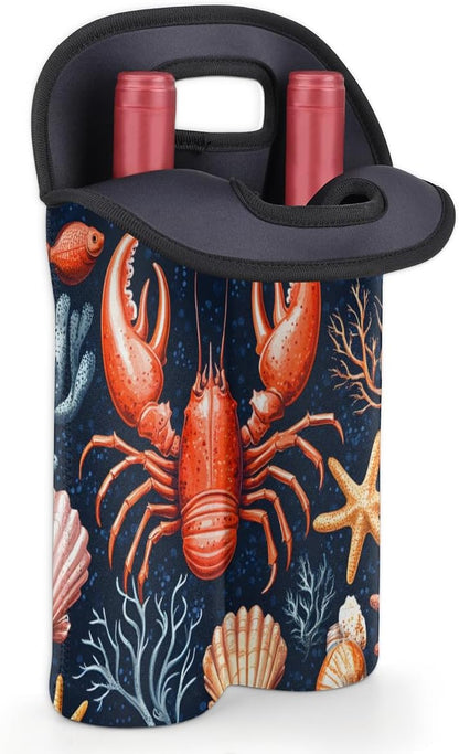 Neoprene Wine Tote, Bottle Carrier Gag Insulating Neoprene Thicker, Insulated Wine Bag for Travel Holds Two Bottles, Bottle Carrier Bags Protect the Bottles, Red Lobster