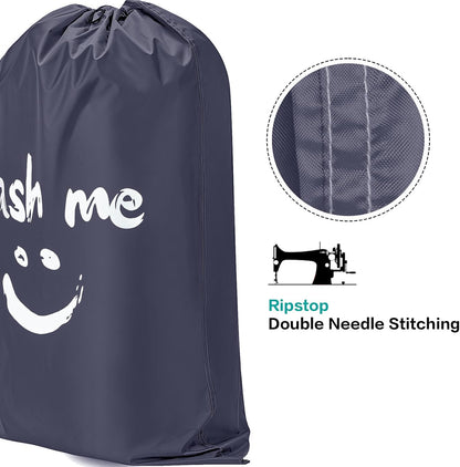 HOMEST XL Wash Me Travel Laundry Bag, Dirty Clothes Organizer, Large Enough to Hold 4 Loads of Garments, Easy Fit a Hamper or Clothing Basket, Grey
