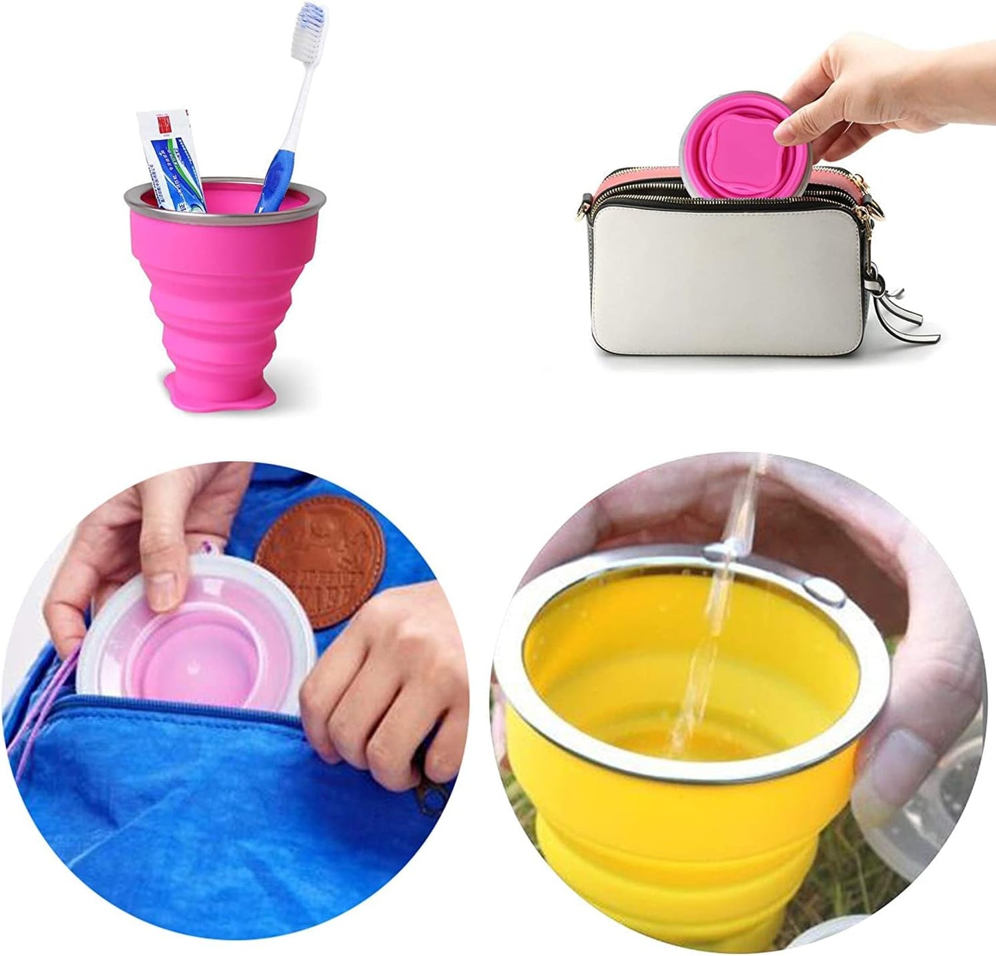 Collapsible Silicone Foldable Cup - Expandable Folding Drinking Cup - Reusable Portable Mugs For Travel, Camping, Hiking, Survival, Car, Picnic, Beach, Holiday Vacation, Outdoor Sports