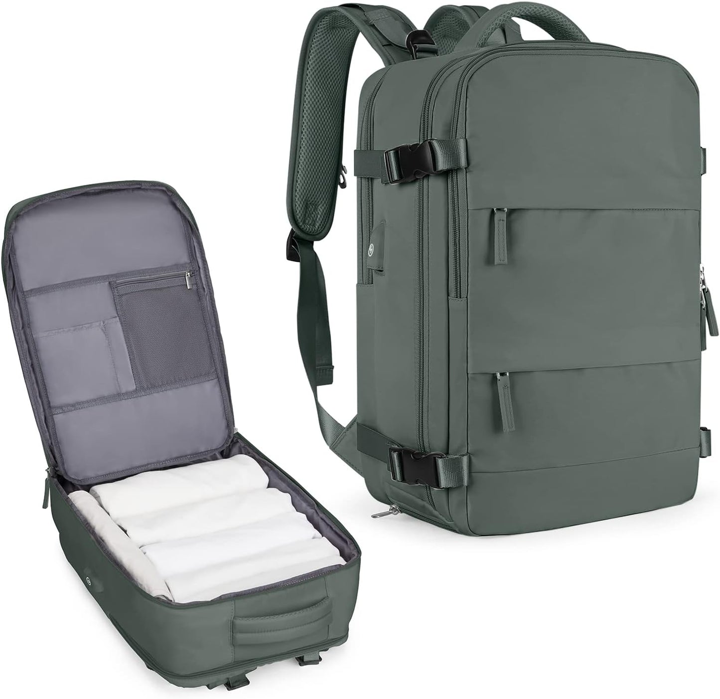 coowoz Large Travel Backpack For Women Men,Carry On Flight Approved,Hiking Waterproof Outdoor Rucksack Casual Daypack Fit 15.6 Inch Laptop Shoes Compartment (Olive Green)