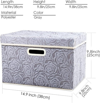 PRANDOM Collapsible Storage Boxes with Lids Fabric Decorative Storage Bins Cubes Organizer Containers Baskets with Cover Handles Divider for Bedroom Closet Living Room 14.9x9.8x9.8 Inch 1 Pack
