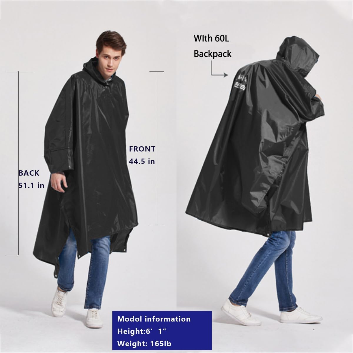longsinger Rain Poncho for Adult, Waterproof Rain Poncho with Hood and Sleeve, Ideal for Hiking, Hunting, Camping