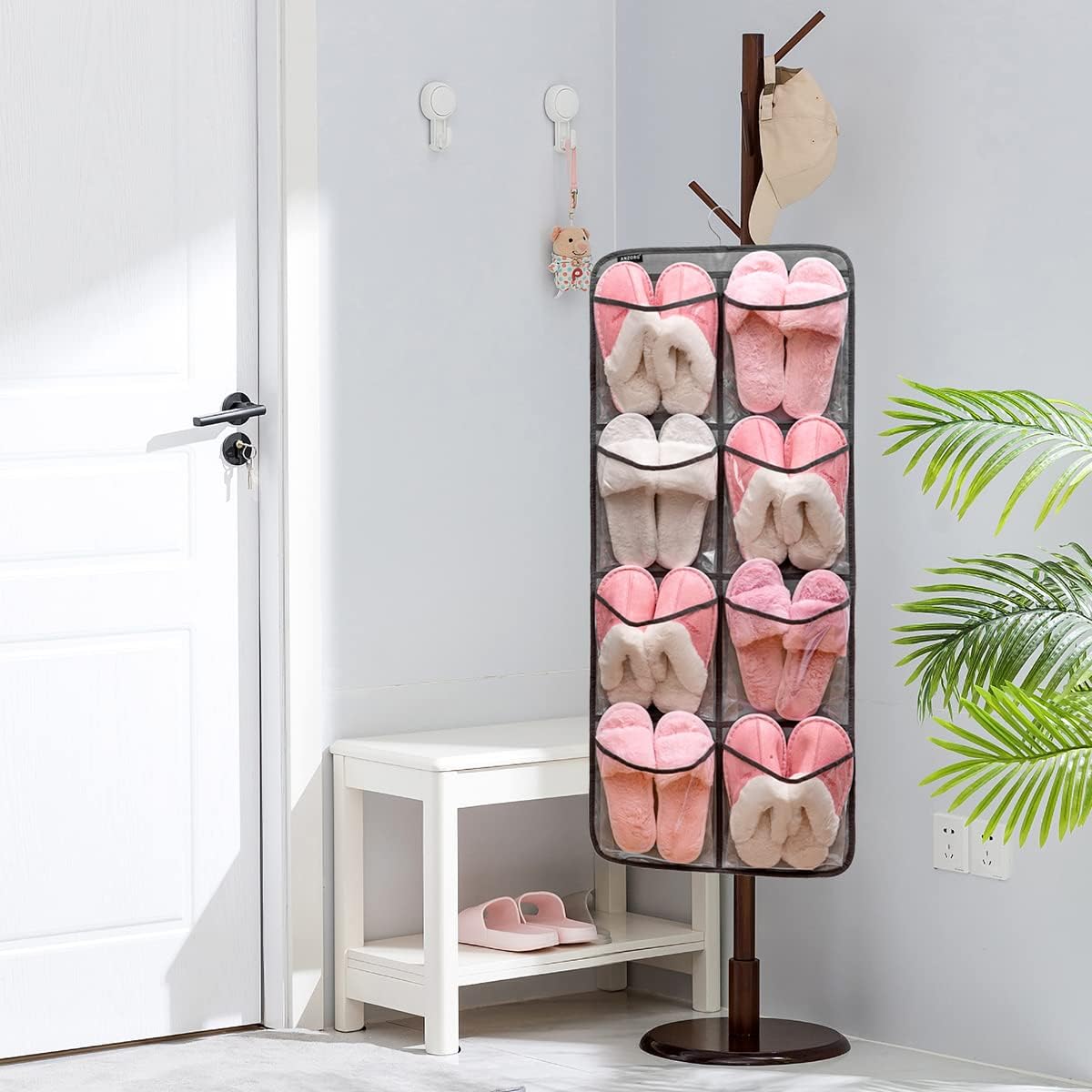 Dual-Sided Hanging Closet Organizer for Socks Underwear Bra Kids Storage Organizer for Baby Clothes Toddler Shoes with 26 Pockets (Grey-Clear Pockets)