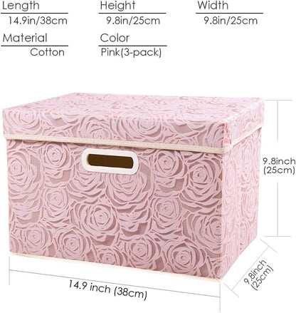 PRANDOM Collapsible Storage Boxes with Lids Fabric Decorative Storage Bins Cubes Organizer Containers Baskets with Cover Handles Divider for Bedroom Closet Living Room 14.9x9.8x9.8 Inch 3 Pack