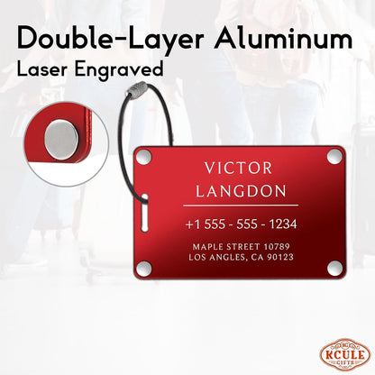 Personalized Luggage Tags for Suitcases -Aluminum Custom Luggage Tags for Backpacks & Bags, Sturdy, Waterproof & Heavy Duty (Red/Card-Sized)