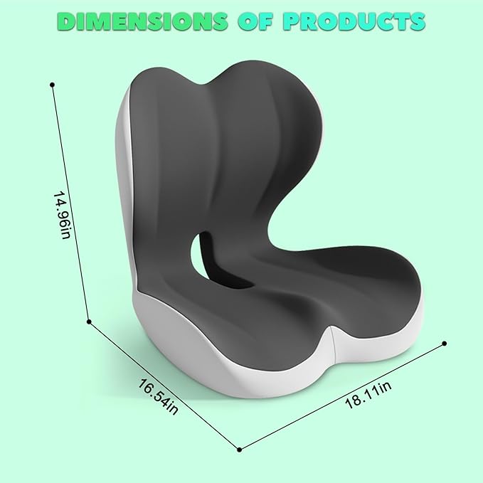 Buttocks Cushion for Office Chair Memory Foam Seat Pad for Butt Support Tailbone Relief Ergonomic Chair Cushion for Home Car Travel or Work (Double Gray)