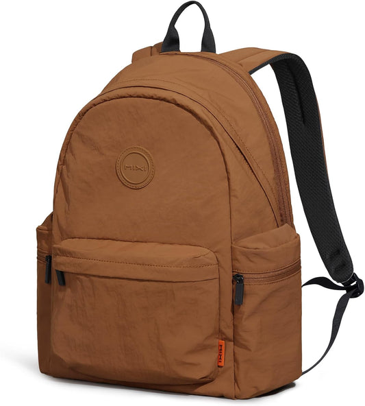mixi Outdoor Lightweight Backpack Casual Carry On Laptop Backpack Travel Bookbag for Women Men, Water Resistant Durable Hiking Bag for Camping Weekender Sports College Work, 17 Inch, Brown
