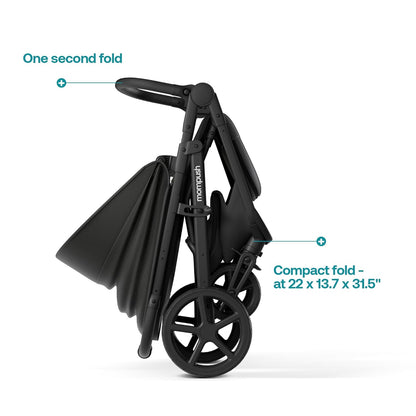 Mompush Nova Baby Stroller for Toddler, Infant & Newborn | Spacious Seat & Lie-Flat Mode | Compact One-Hand Fold, UPF 50+ Canopy & All-Wheel Suspension | Includes Rain Cover & Cup Holder